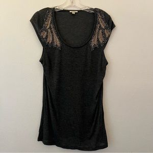 Anthropologie Bordeaux Beaded Knit Top Size L